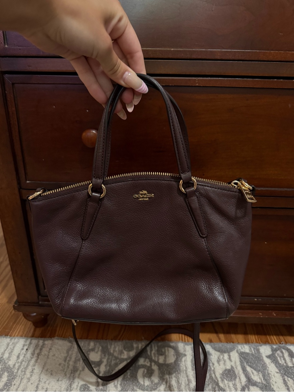 Coach Pebbled Leather Satchel in Dark Brown with Gold Hardware